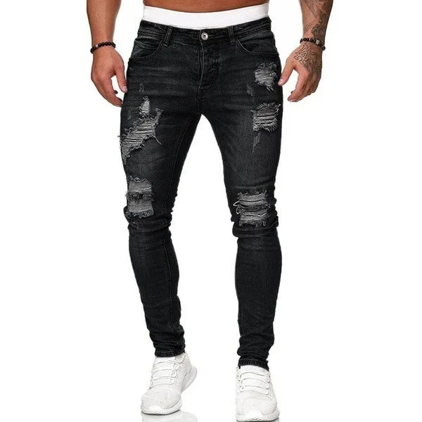 Jean déchiré hommes Stretch maigre gris bleu noir Hip Hop Denim pantalon Streetwear décontracté coupe ajustée jean pour hommes Jogging jean