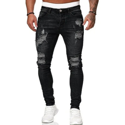 Jean déchiré hommes Stretch maigre gris bleu noir Hip Hop Denim pantalon Streetwear décontracté coupe ajustée jean pour hommes Jogging jean