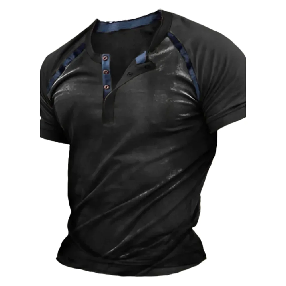 Henry - Summer men's short sleeved T-shirt, men's casual clothing top with buttons, S-5XL