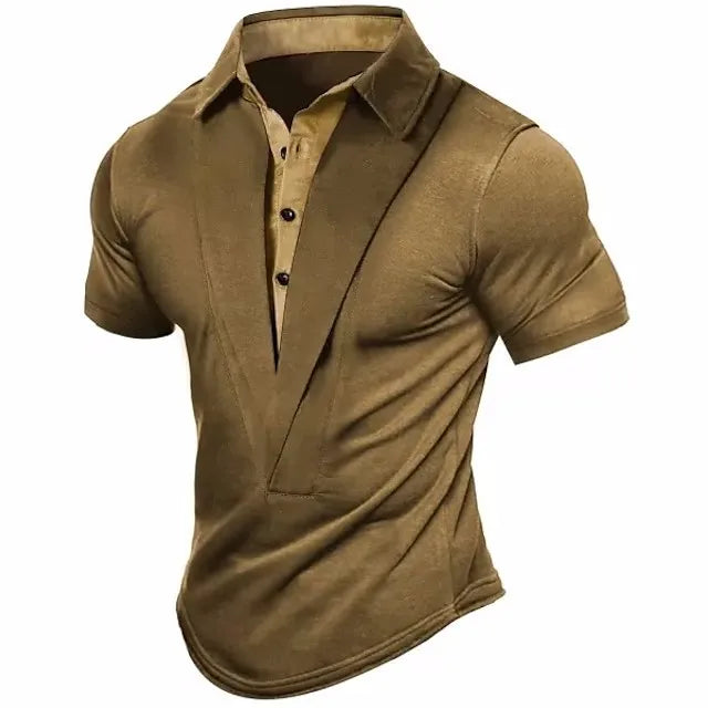 Men's Short - Sleeve T - Shirt for Summer, Retro Henley Neckline Design,  Loose Breathable Versatile Top for Sports and Leisure