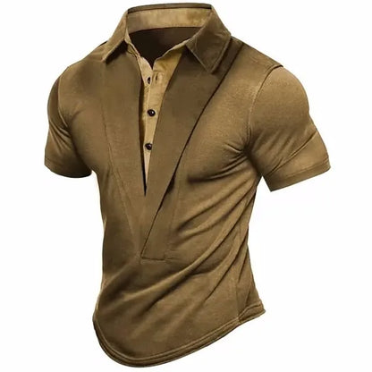 Men's Short - Sleeve T - Shirt for Summer, Retro Henley Neckline Design,  Loose Breathable Versatile Top for Sports and Leisure