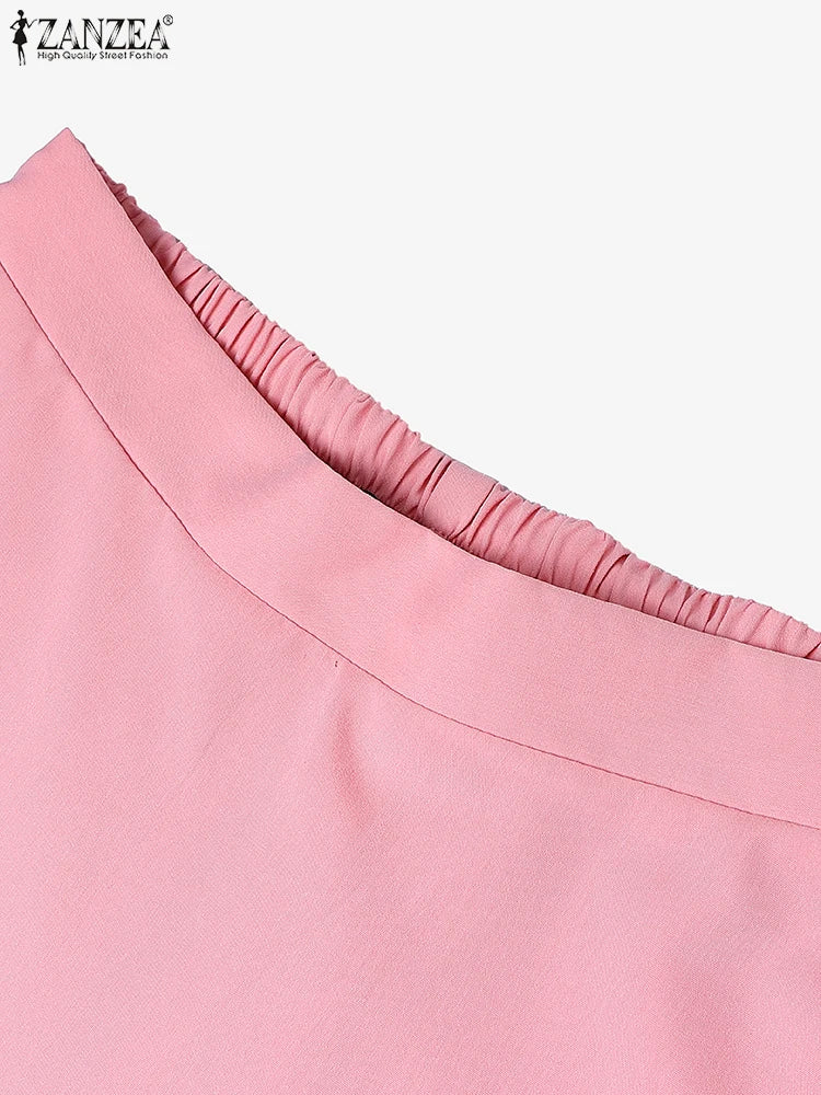 ZANZEA élégant a-ligne Jupes plissées femmes mode taille haute Patchwork Midi Faldas Mujer bureau déplacements solide Jupes Femme