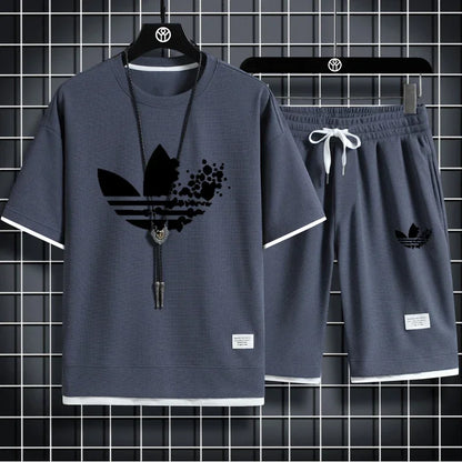 2025 Summer breathable quick drying sports casual jogging men's fashion printed short sleeve T-shirt + shorts two-piece set - DOGOMET DIGITAL PLUS