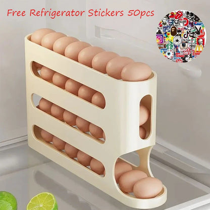 Support à œufs roulant à 4 niveaux, organisateur d'œufs pour réfrigérateur, conteneur de cuisine, séparateur d'œufs, autocollant gratuit pour réfrigérateur, 50 pièces