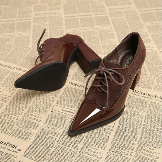 High Heels Shoes for Women Luxury Pointed Toe Dress Chunky Shoes Lace Up Fashion Sexy Pumps 2025 Autumn Elegant Chaussure Femme