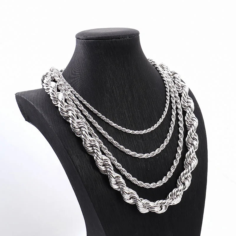 Provence S925 Man's Rope Chain Twisted Chain for Women 18/20/22/24 Inch Sterling Silver Necklace for Man Mini Choker Necklace
