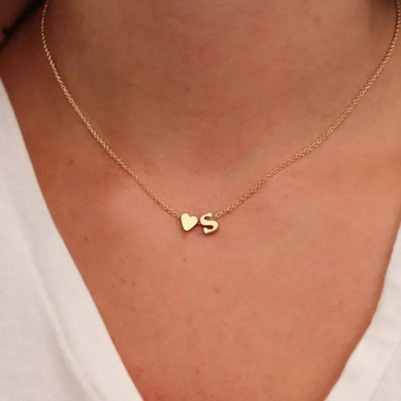 SUMENG-Collier avec Pendentif en Forme de Petit Cœur pour Femme, Bijou Délicat avec Initiales en Or et Argent, Ras du Cou avec Lettre et Nom, Cadeau à la Mode - DOGOMET DIGITAL PLUS