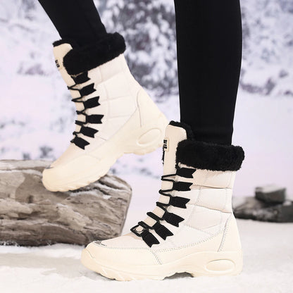 Chaussures d'hiver imperméables sans lacet femmes confortables en plein air cheville bottes de randonnée femmes bottes hautes plate-forme fourrure bottes de neige chaudes