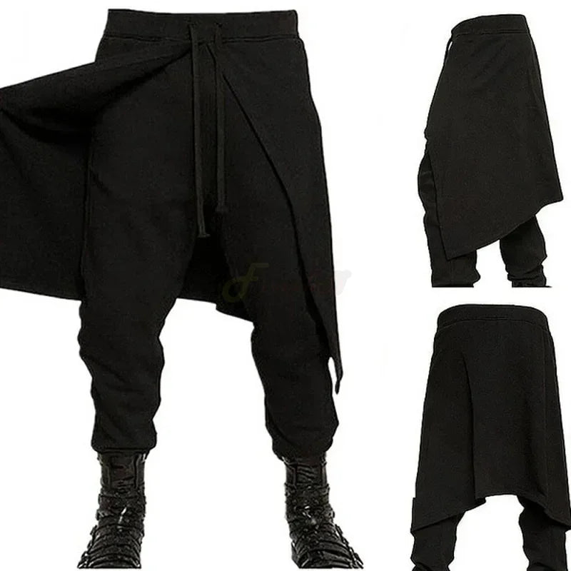 2025Halloween Costume de pantalon noir Steampunk médiéval pour hommes, pantalon ample épissé de Style occidental, Cosplay de scène