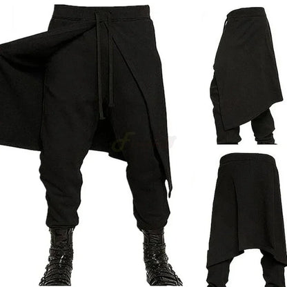 2025Halloween Costume de pantalon noir Steampunk médiéval pour hommes, pantalon ample épissé de Style occidental, Cosplay de scène