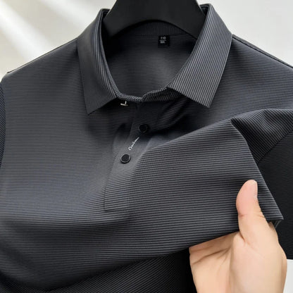 2024 Summer New Short sleeved High end Textured Letter Men's POLO Shirt Comfortable Silk Ice Feel Casual Business lapel T-shirt