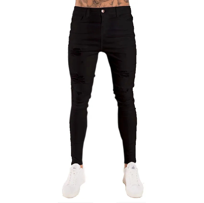 Jean déchiré hommes Stretch maigre gris bleu noir Hip Hop Denim pantalon Streetwear décontracté coupe ajustée jean pour hommes Jogging jean