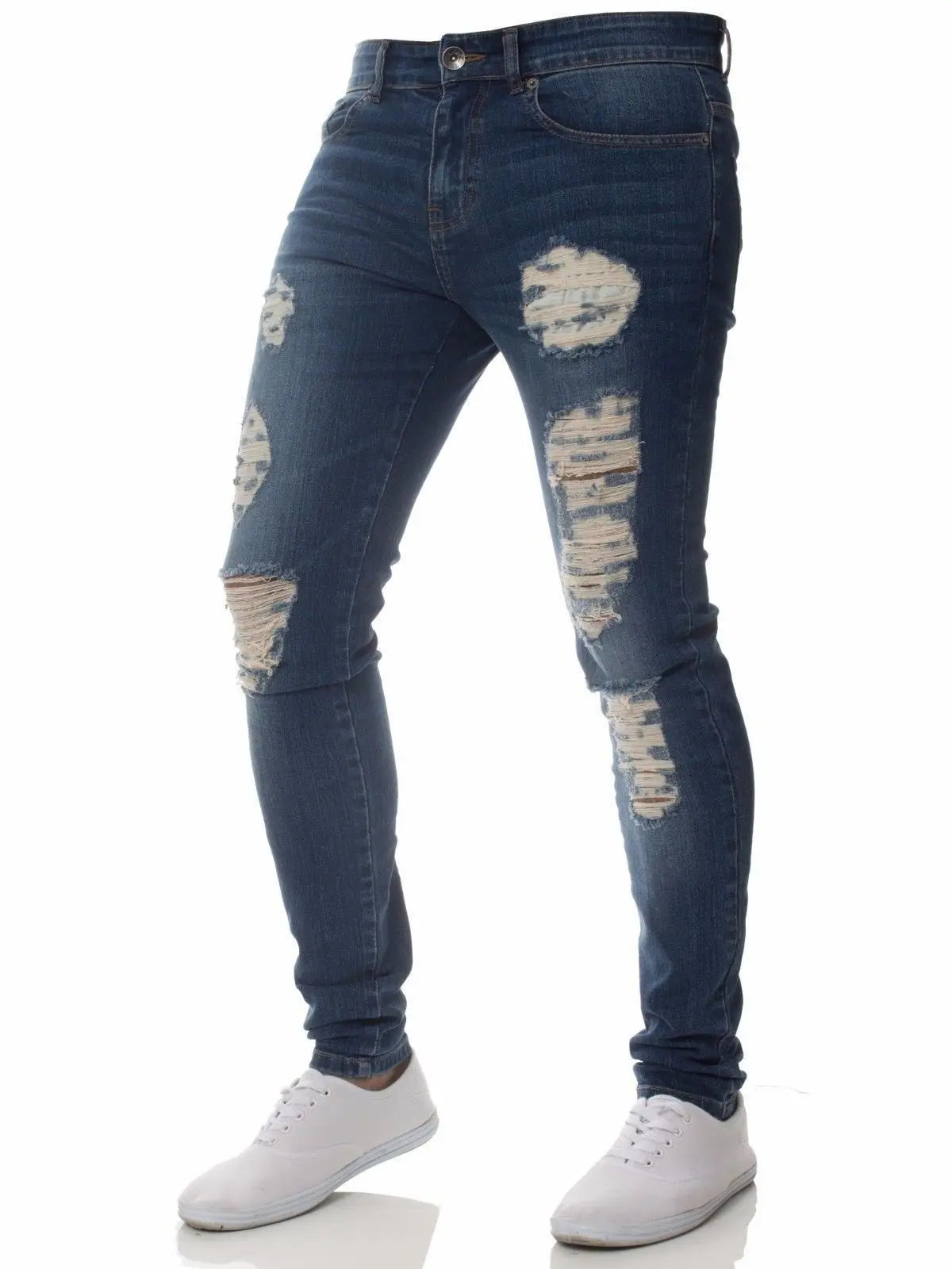 Jean déchiré hommes Stretch maigre gris bleu noir Hip Hop Denim pantalon Streetwear décontracté coupe ajustée jean pour hommes Jogging jean