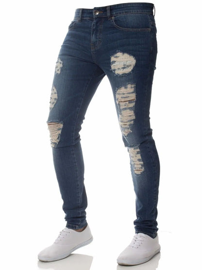 Jean déchiré hommes Stretch maigre gris bleu noir Hip Hop Denim pantalon Streetwear décontracté coupe ajustée jean pour hommes Jogging jean