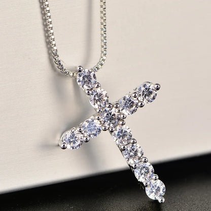 16-24inches 925 Sterling Silver Necklace Box chain Shiny crystal classic cross Pendant For Women men Fashion Jewelry Gifts - DOGOMET DIGITAL PLUS
