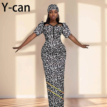 Robe de soirée robes africaines pour femmes coupe ajustée robe à manches courtes robes de soirée avec bandeau Dashiki Ankara imprimer 2525071