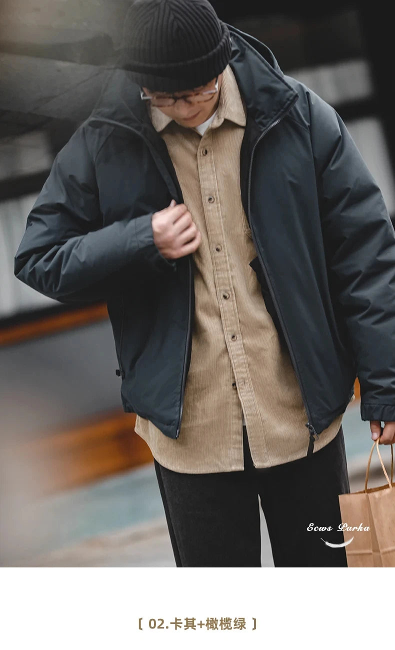 Maden Veste de duvet pour homme avec capuche hiver épaisse tissu mat brillant parka manteau chaud pour l'extérieur versatile veste noire pour porter dehors Chic et chaude veste masculine - DOGOMET DIGITAL PLUS