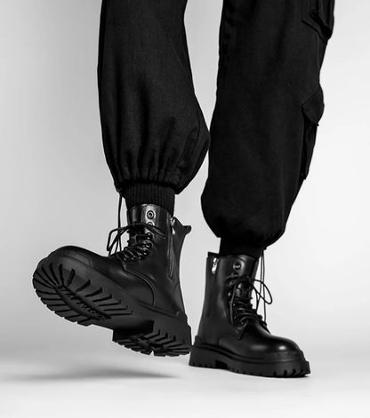 Chaussures à plateforme en cuir PU pour hommes, semelle optique haut de gamme, bottes décontractées noires, chaussures en cuir de vachette, offre rétro, design de lego