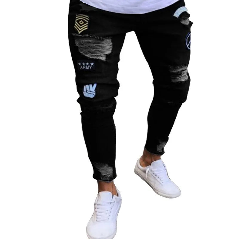 Jean déchiré hommes Stretch maigre gris bleu noir Hip Hop Denim pantalon Streetwear décontracté coupe ajustée jean pour hommes Jogging jean