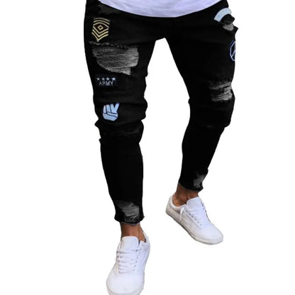 Jean déchiré hommes Stretch maigre gris bleu noir Hip Hop Denim pantalon Streetwear décontracté coupe ajustée jean pour hommes Jogging jean