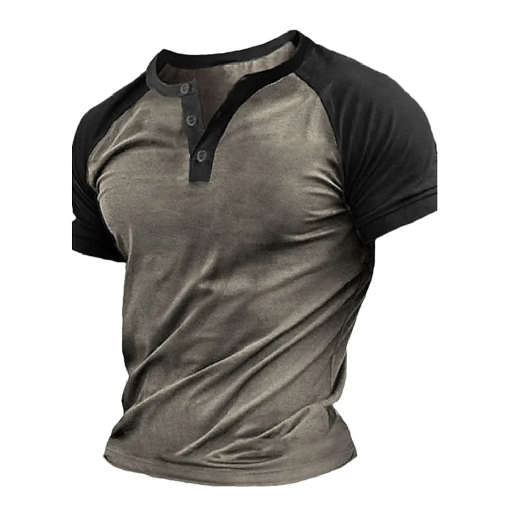 Henry - Summer men's short sleeved T-shirt, men's casual clothing top with buttons, S-5XL