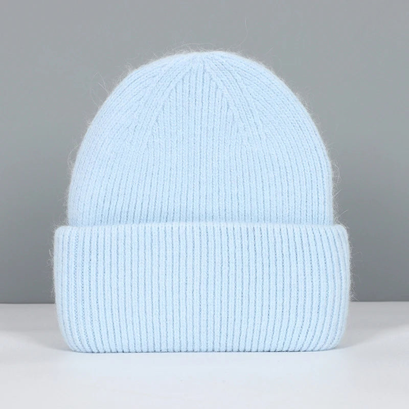 Bonnet en Fourrure de Lapin pour Femme, en Laine Solide, Doux, en Cachemire, Collection Automne Hiver
