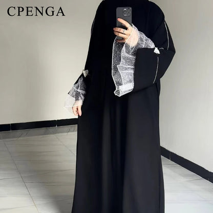 ABAYA NOIR D'ETE POUR FEMMES MUSULMANES Kaftan turc 2025