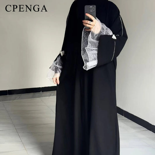 ABAYA NOIR D'ETE POUR FEMMES MUSULMANES Kaftan turc 2025