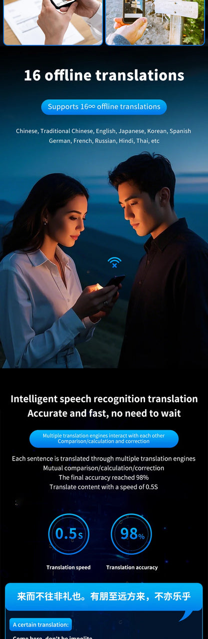 Dispositif de traduction instantanée AI, support magnétique, traduction en ligne 144 langues, appels photos/vidéo en temps réel pour IOS Android - DOGOMET DIGITAL PLUS