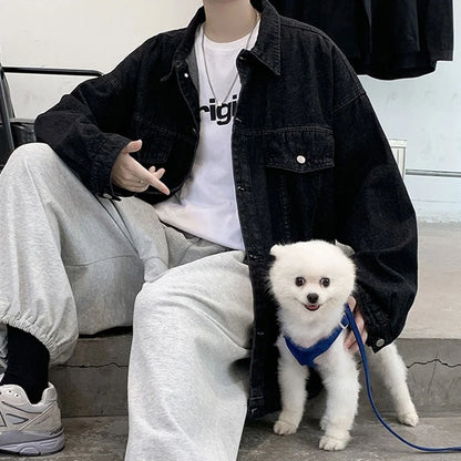 Veste en jean décontractée pour homme, veste en jean à revers solide, mode de rue, manteau d'automne bleu rétro, vestes en jean de moto en plein air, nouvelles zones