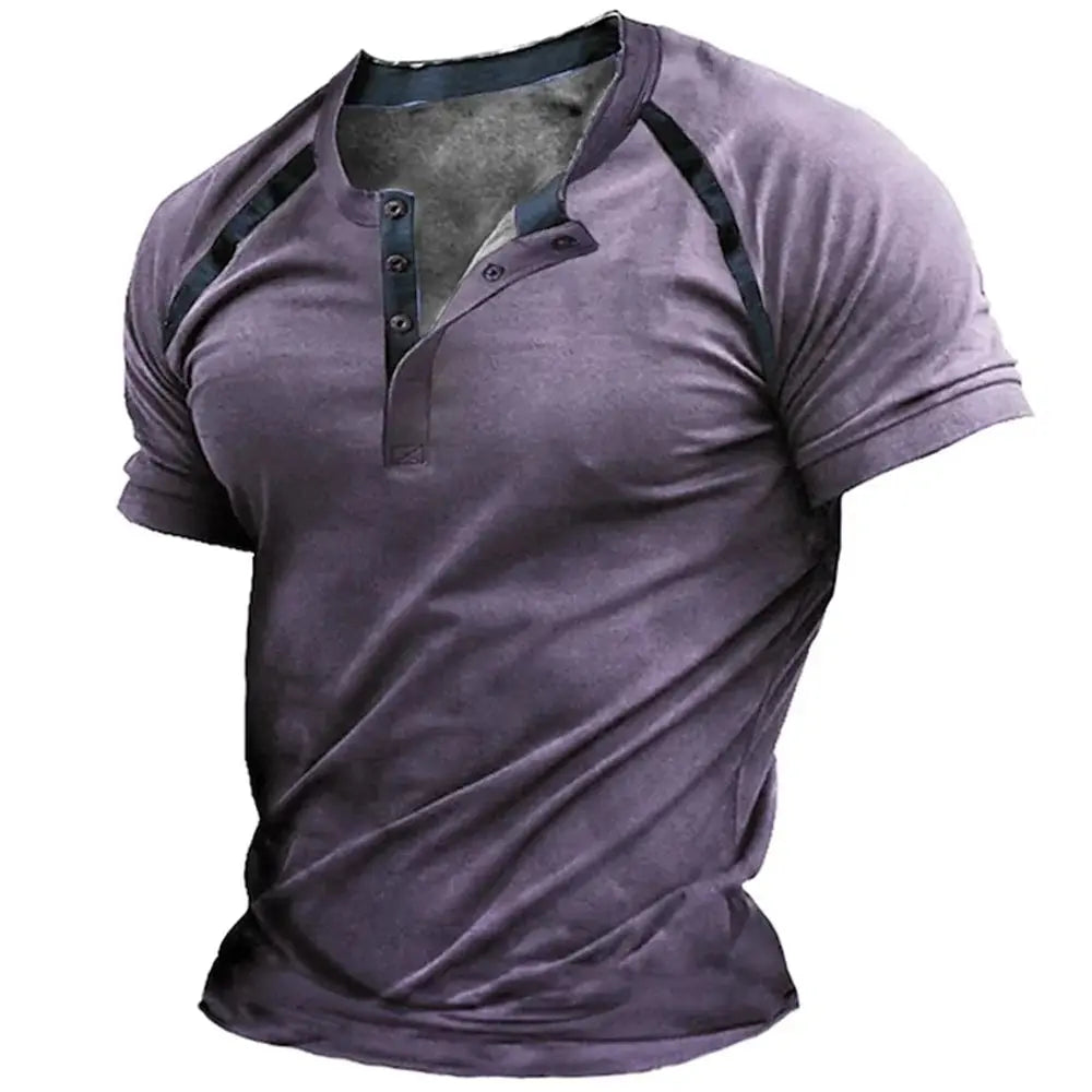 Henry - Summer men's short sleeved T-shirt, men's casual clothing top with buttons, S-5XL