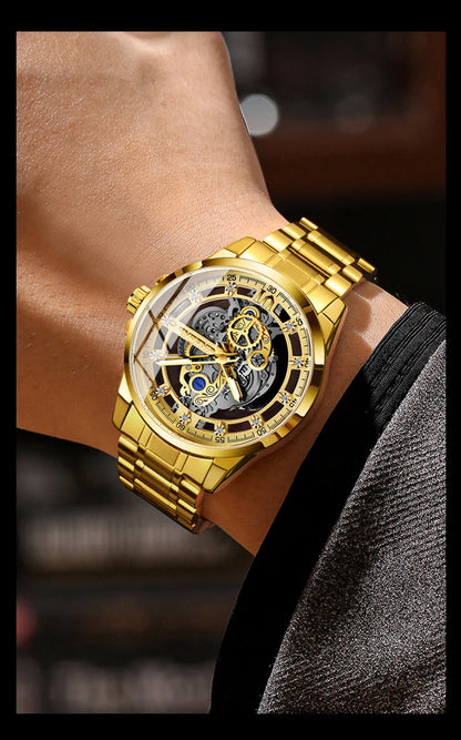 UTHAI-Montre à quartz en acier inoxydable pour homme, évider, étanche, métal, authentique, luxe, carillon, Shoous, V006, nouveau, 2024