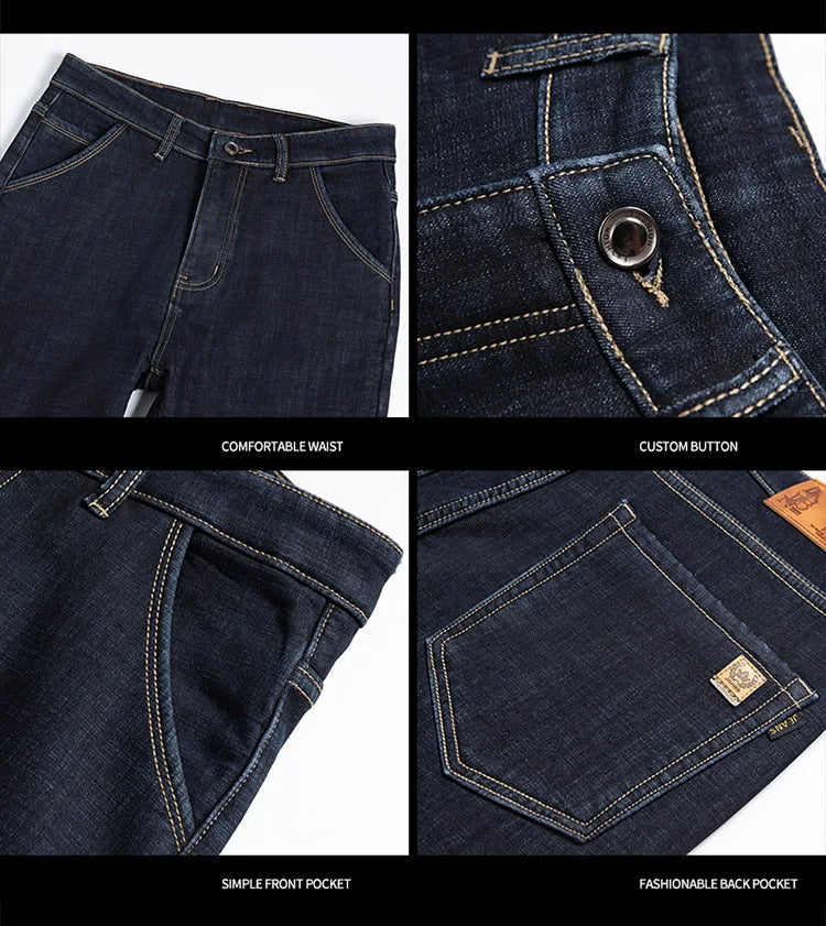 28-40 grande taille hiver hommes en peluche épais polaire pantalon laine d'agneau thermique jean pantalons décontractés coupe-vent chaud coton Denim pantalon