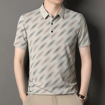 2025 New Men's Business Casual Short Sleeved Printed Polo Shirt Fashionable Breathable Comfortable and Versatile Top