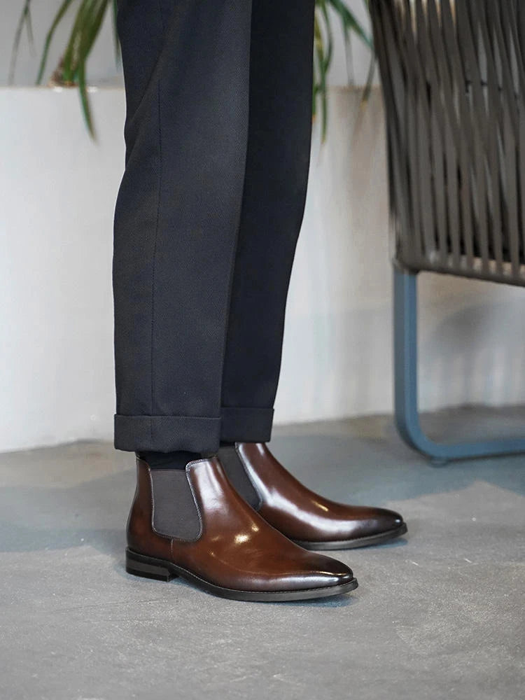 Bottines Chelsea en PU marron pour hommes, chaussures polyvalentes, décontractées, Style britannique, vêtements de fête de rue, robe classique, nouvelle collection