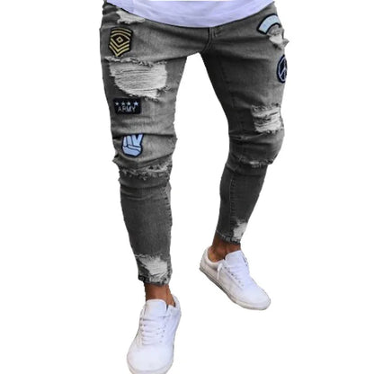 Jean déchiré hommes Stretch maigre gris bleu noir Hip Hop Denim pantalon Streetwear décontracté coupe ajustée jean pour hommes Jogging jean