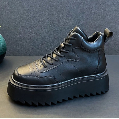 Baskets montantes en cuir pour hommes, chaussures à plateforme confortables, chaussures de course en plein air pour hommes, respirant, zones de tennis, nouveau, 2025