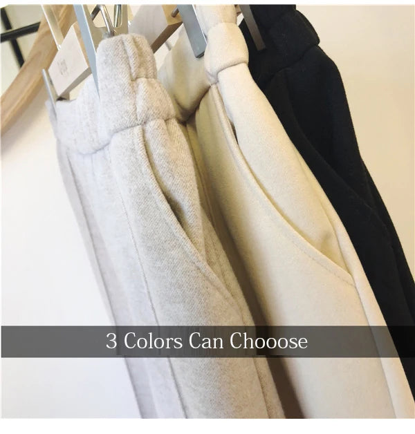 Woolen Pants Women's Harem Pencil Pants 2024 Autumn Winter High Waist Casual Pantalones Beige Black Office Lady Women Trousers