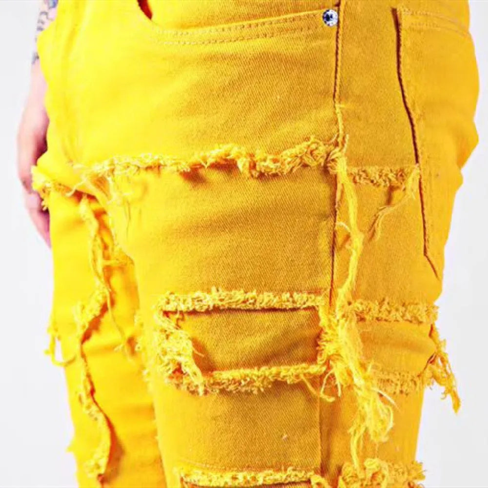 Kakan - New European and American Heavyweight Streetwise Stretch Patch Jeans for Men, High Street Straight Fit Long Jeans16-3001 - DOGOMET DIGITAL PLUS