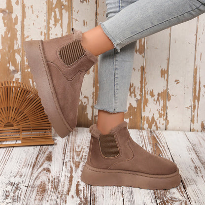Hiver femmes courtes en peluche chaud bottes de neige chaussures décontractées nouveau daim fourrure Chelsea bottines plates plate-forme dames chaussures Botas - DOGOMET DIGITAL PLUS