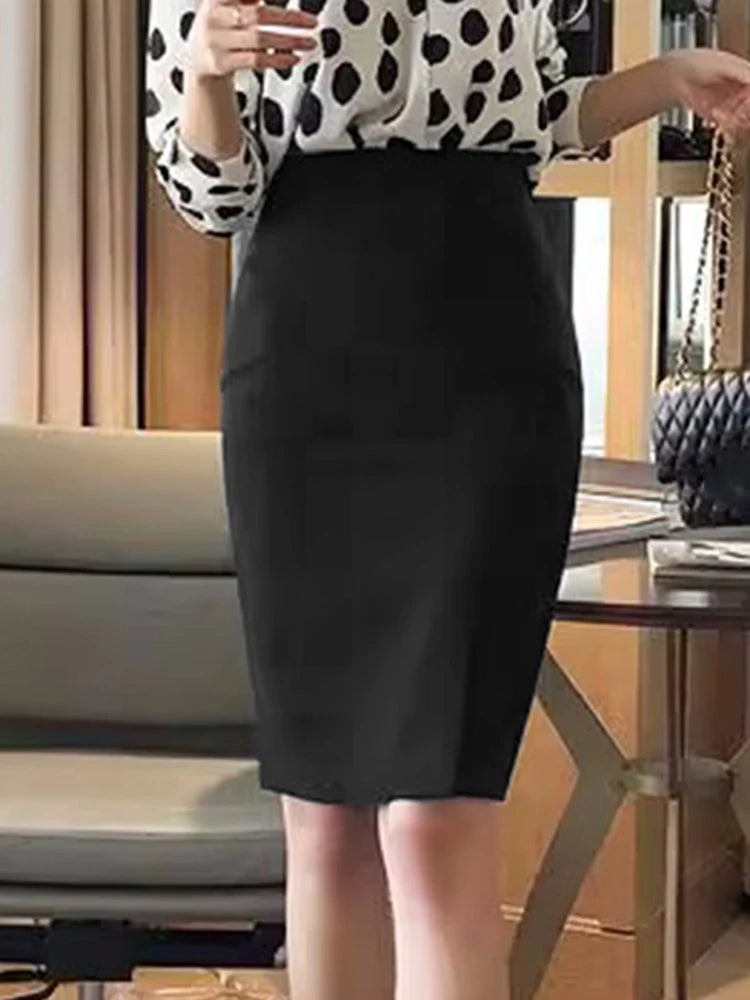 ZANZEA 2025 été taille haute jupe moulante Vintage Faldas femmes mode genou longueur Jupes décontracté ourlet fendu bureau travail Jupes