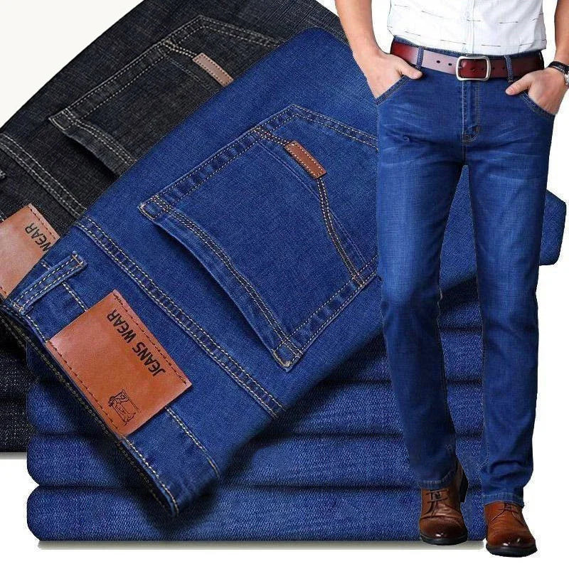 2025 nouveaux hommes mode affaires Jean Style classique décontracté Stretch mince Jean pantalon mâle marque Denim pantalon noir bleu