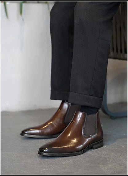 Bottines Chelsea en PU marron pour hommes, chaussures polyvalentes, décontractées, Style britannique, vêtements de fête de rue, robe classique, nouvelle collection