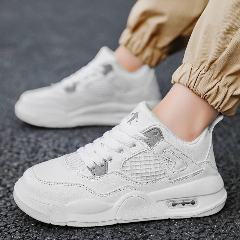 Baskets de basket-ball en cuir à lacets pour enfants, chaussures de skate plates décontractées, tennis pour enfants, qualité, mode, filles, garçons