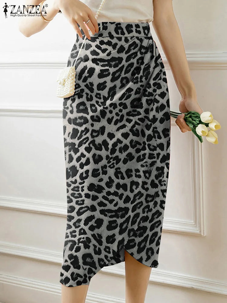 ZANZEA élégant taille haute Jupes femmes imprimé jupe longue robe 2023 été décontracté minceur Midi jupes Sexy asymétrique Faldas