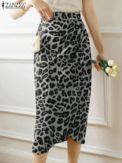 ZANZEA élégant taille haute Jupes femmes imprimé jupe longue robe 2023 été décontracté minceur Midi jupes Sexy asymétrique Faldas