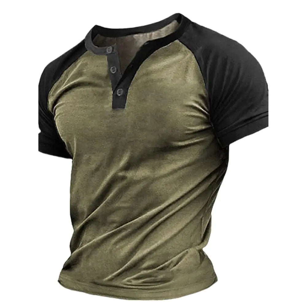 Henry - Summer men's short sleeved T-shirt, men's casual clothing top with buttons, S-5XL