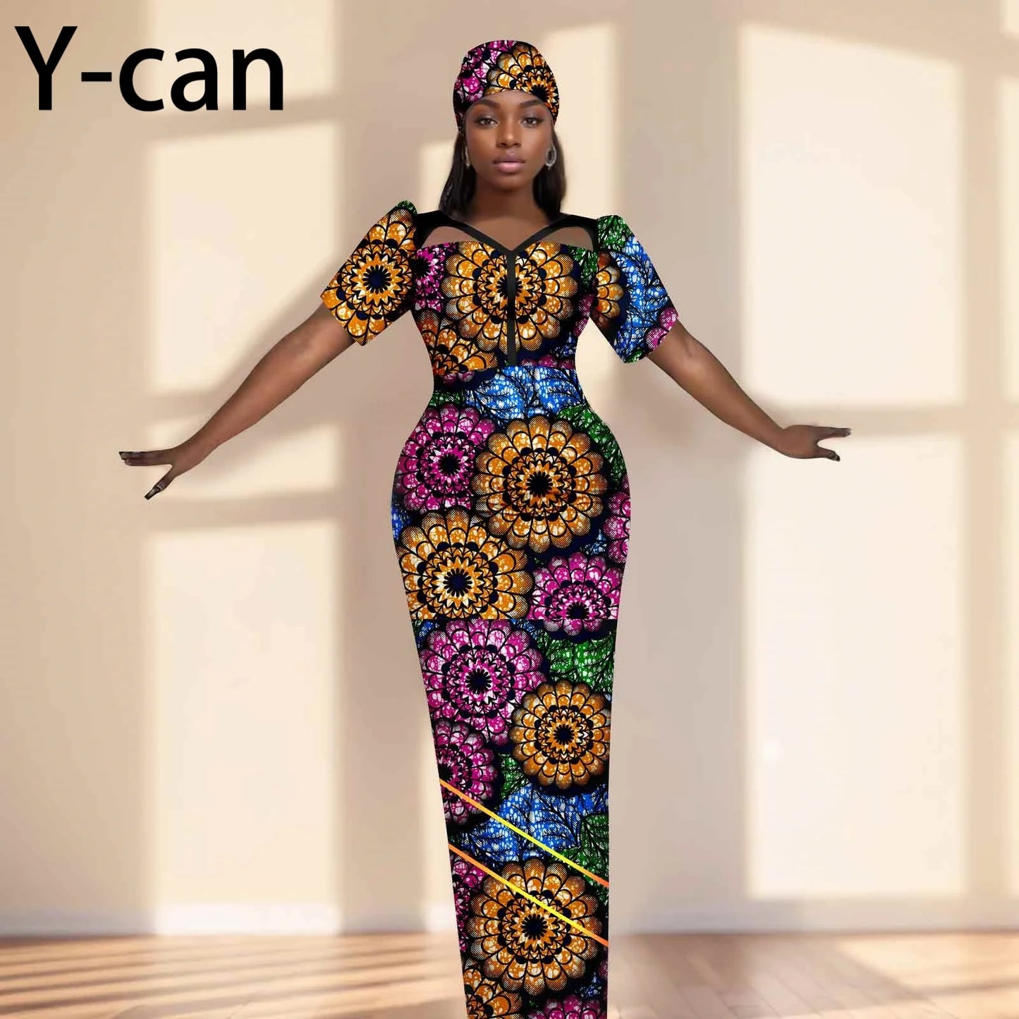 Robe de soirée robes africaines pour femmes coupe ajustée robe à manches courtes robes de soirée avec bandeau Dashiki Ankara imprimer 2525071