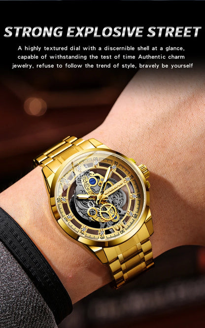 UTHAI-Montre à quartz en acier inoxydable pour homme, évider, étanche, métal, authentique, luxe, carillon, Shoous, V006, nouveau, 2024