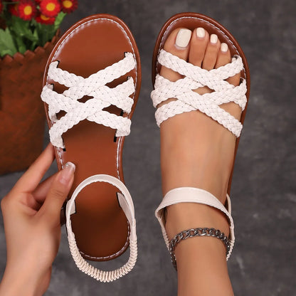 Shoes for Women 2025 Summer New Women Flat Sandals Bottom Roman Strap Sandals with Non Slip Rubber Soles Ladies Daily Sandalia